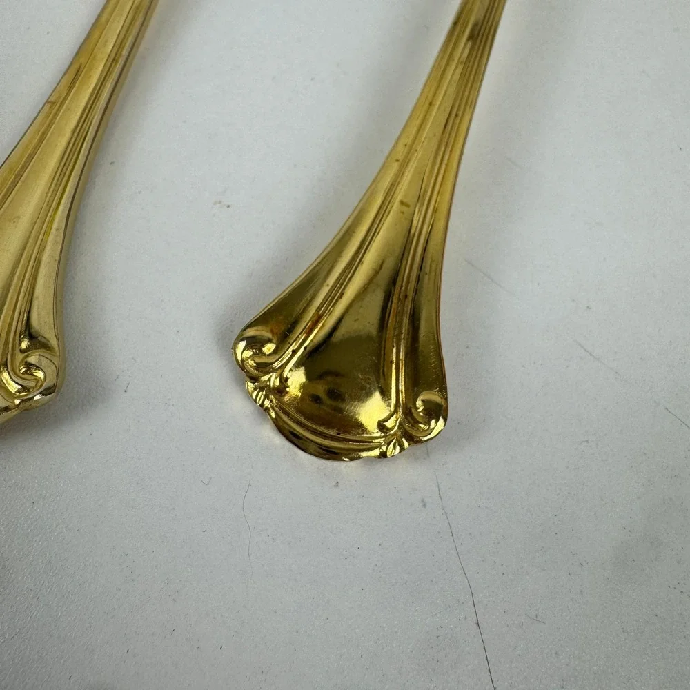 Vtg Royal Gallery Gold Tone Dinner Forks Set 6 Japan Flared Scroll Handle